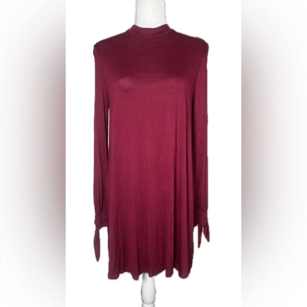 NWT Audrey 3+1 Wine Burgundy Long Sleeve Tunic Top Mini Dress M Medium - Picture 2 of 10